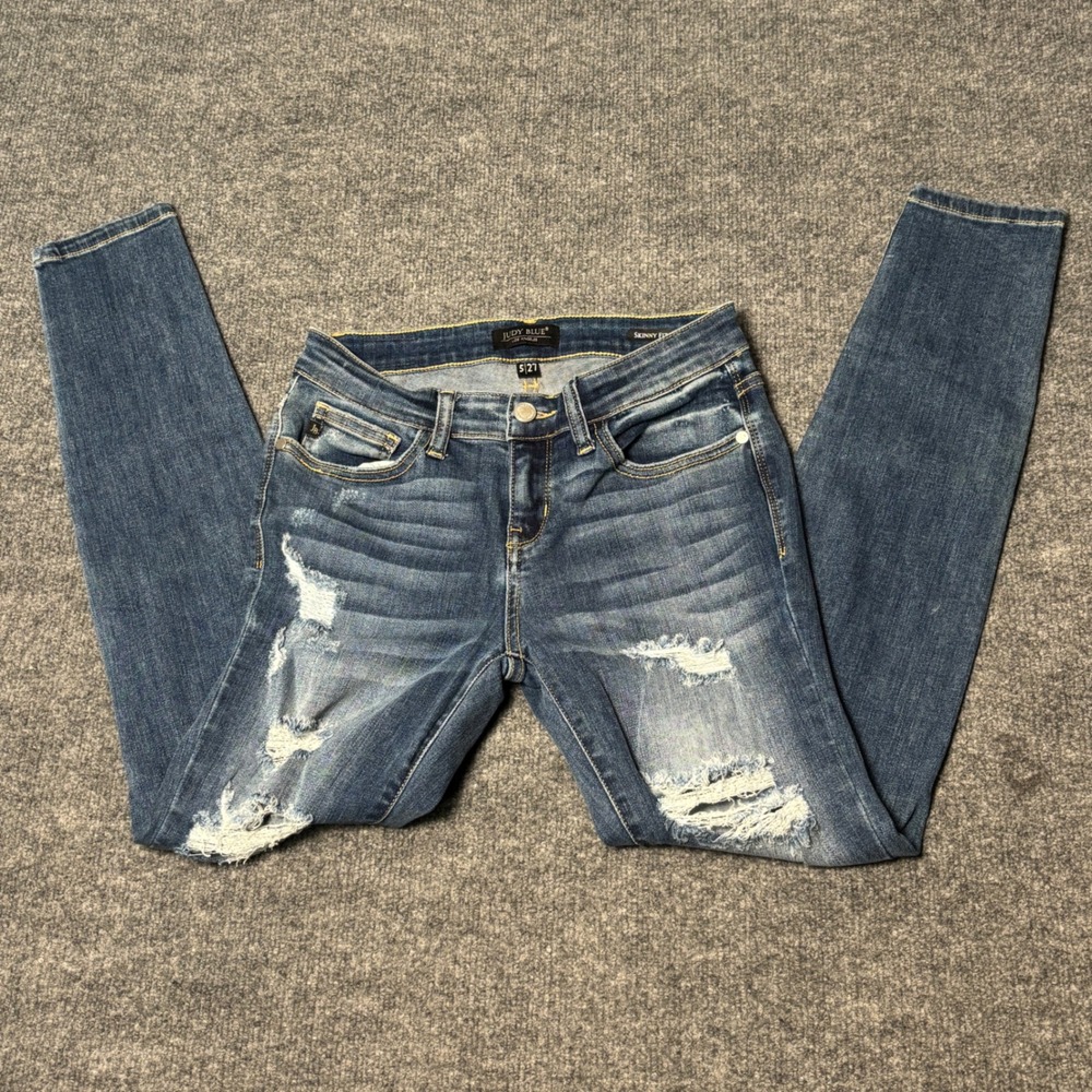 Judy Blue Skinny Fit Distressed Destroyed Denim women Size 5/27 Blue Jeans